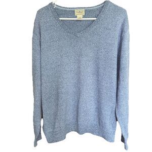LL Bean Men Large  V-Neck Sweater 100% Cotton Blue Soft Comfortable Casual Prep